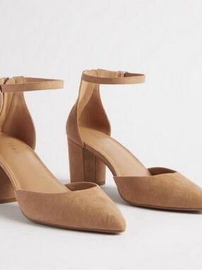 torrid Tan Suede Pointed-Toe Ankle-Strap Block Heels